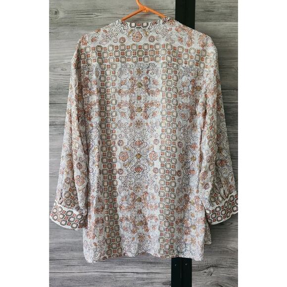 Tory Burch Adrian Metallic Hicks Garden Print Tunic Size Small - Picture 3 of 5